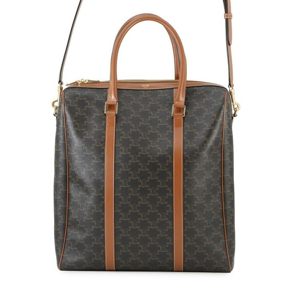 Celine Handbags - CELINE Triomphe Vertical Travel Bag PVC/Leather Black/Tan 194822